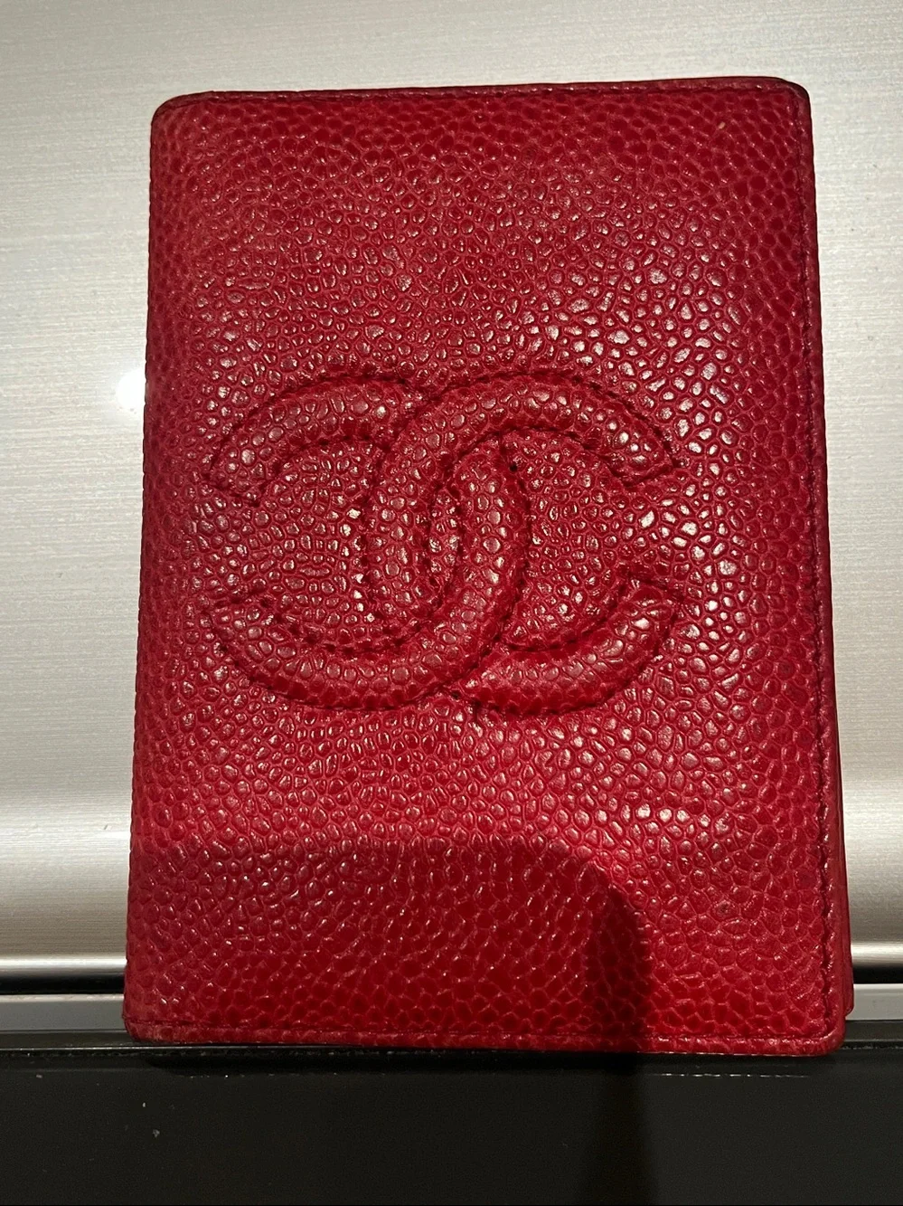 Stunning red CHANEL compact wallet EUC!